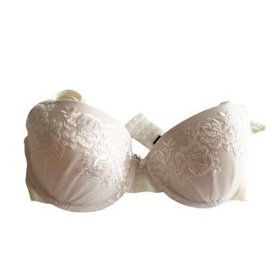 Smart & Sexy Lace Bra Full Coverage White Lace Overlay Size 34D EUC